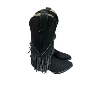 Rudel Black Leather Fringe Western Cowboy Boots Women’s 6.5 Handmade Mexico